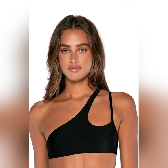 B Swim Black Out Gemma One Shoulder Bikini Top Size Small New With Tags - Picture 1 of 6